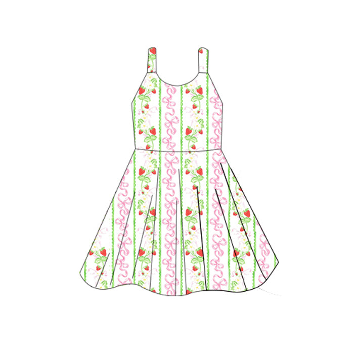 5.27GSD2604 Strawberry Green Bowknot Suspender Dress