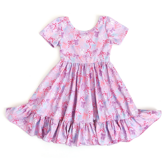 5.27GSD2607 Purple Bow Short Sleeve Dress