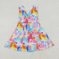 RTS NO MOQ Sibling milk silk Baby Girls Short Sleeves Tie‑dye Print Pockets Ruffle Knee Length Dresses