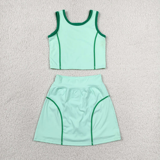 RTS NO MOQ Yoga GSD2671 Baby Girls Sleeveless Vest Top Skirt Short Yoga Active Sport Clothes Sets