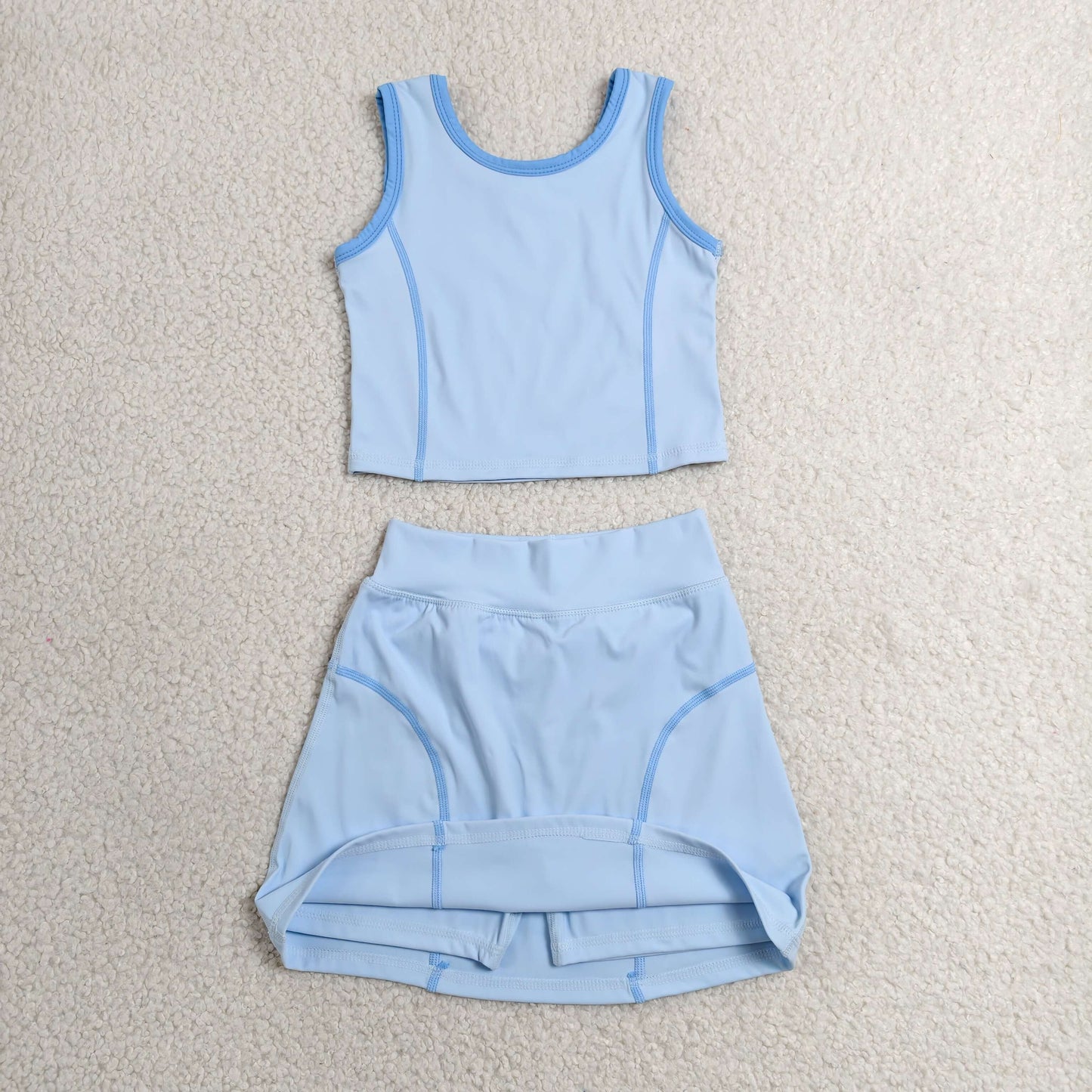 GSD2674 Baby Girls Blue Sleeveless Vest Top Skirt Short Yoga Active Clothes Set