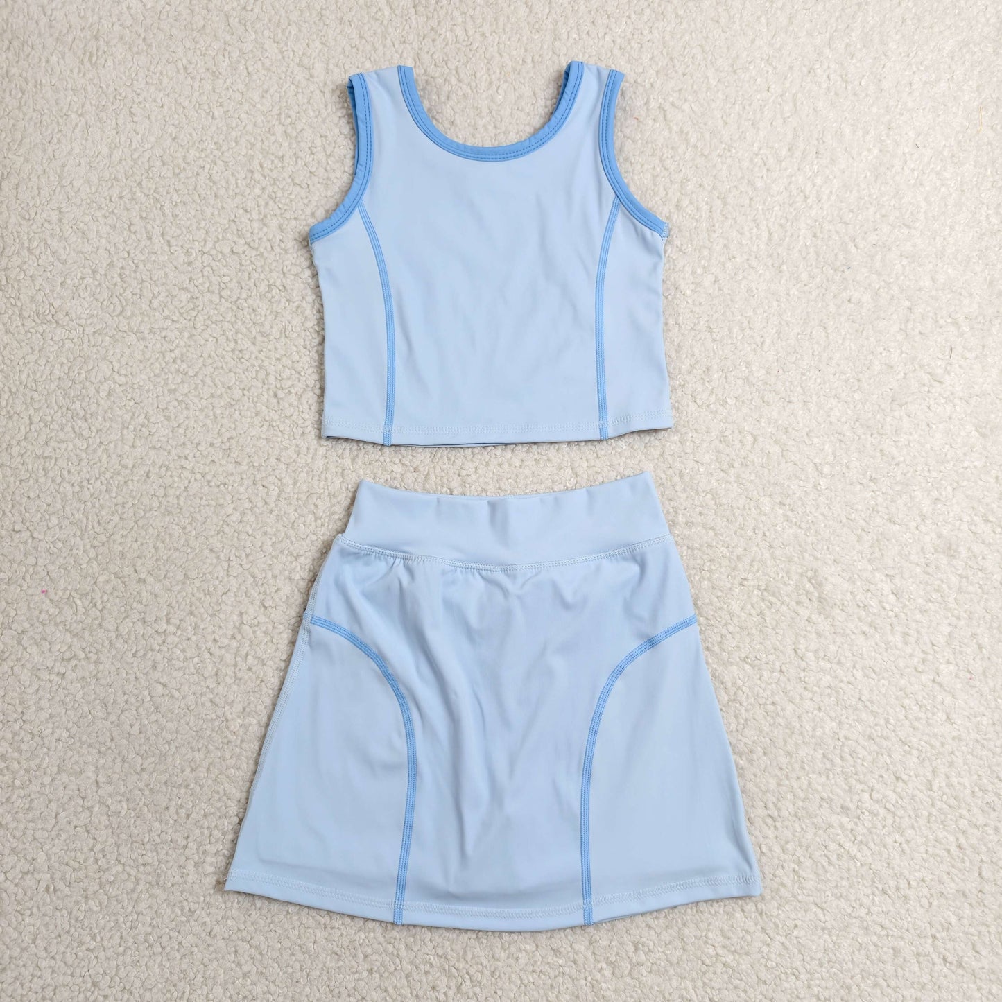 GSD2674 Baby Girls Blue Sleeveless Vest Top Skirt Short Yoga Active Clothes Set