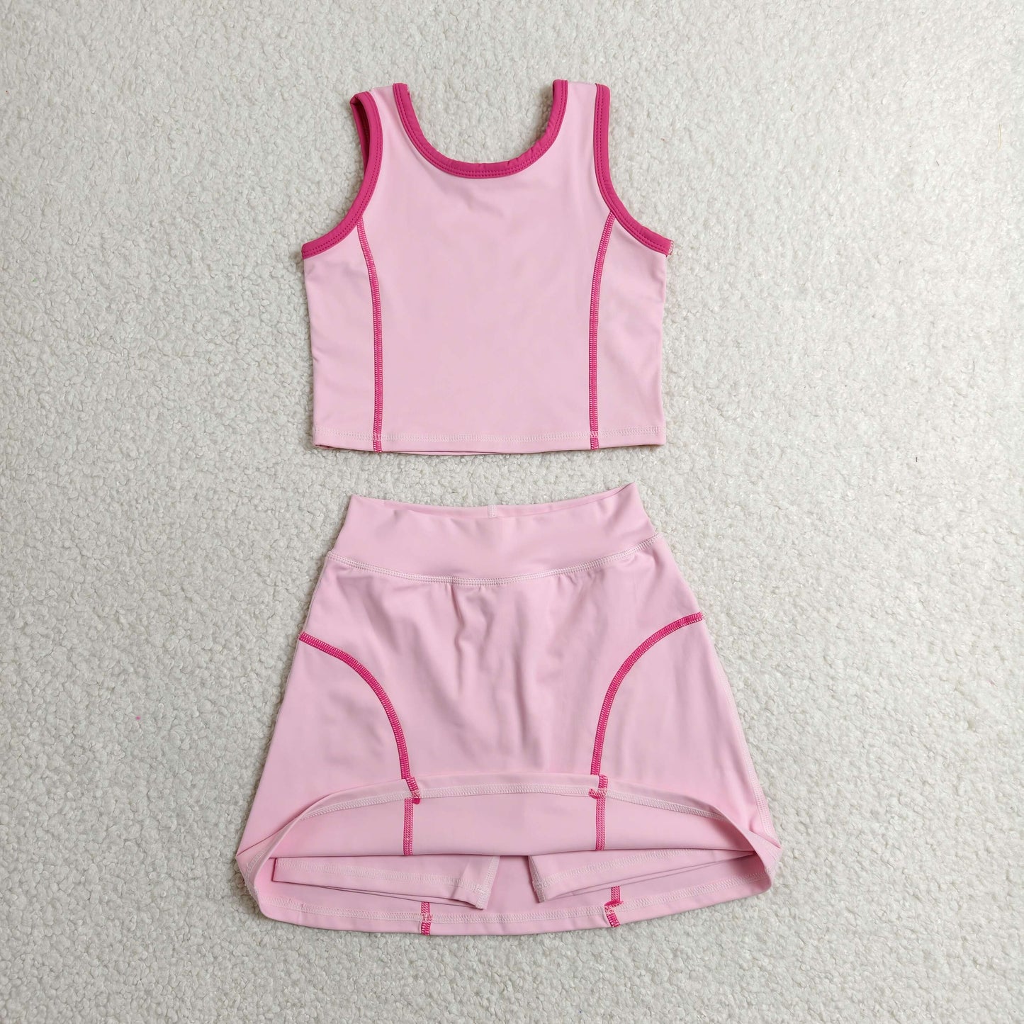Baby Girls Pink Sleeveless Vest Top Skirt Shorts Yoga Active Clothes Set