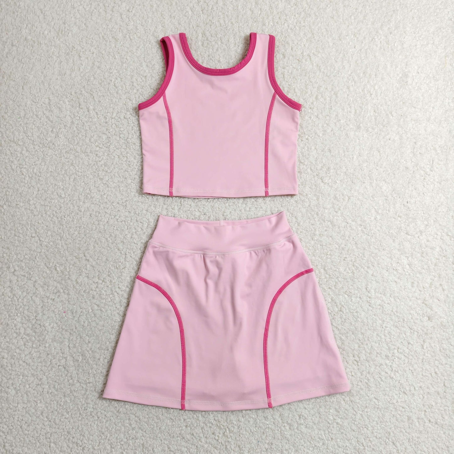 Baby Girls Pink Sleeveless Vest Top Skirt Shorts Yoga Active Clothes Set