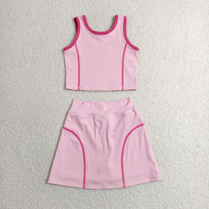Baby Girls Pink Sleeveless Vest Top Skirt Shorts Yoga Active Clothes Set