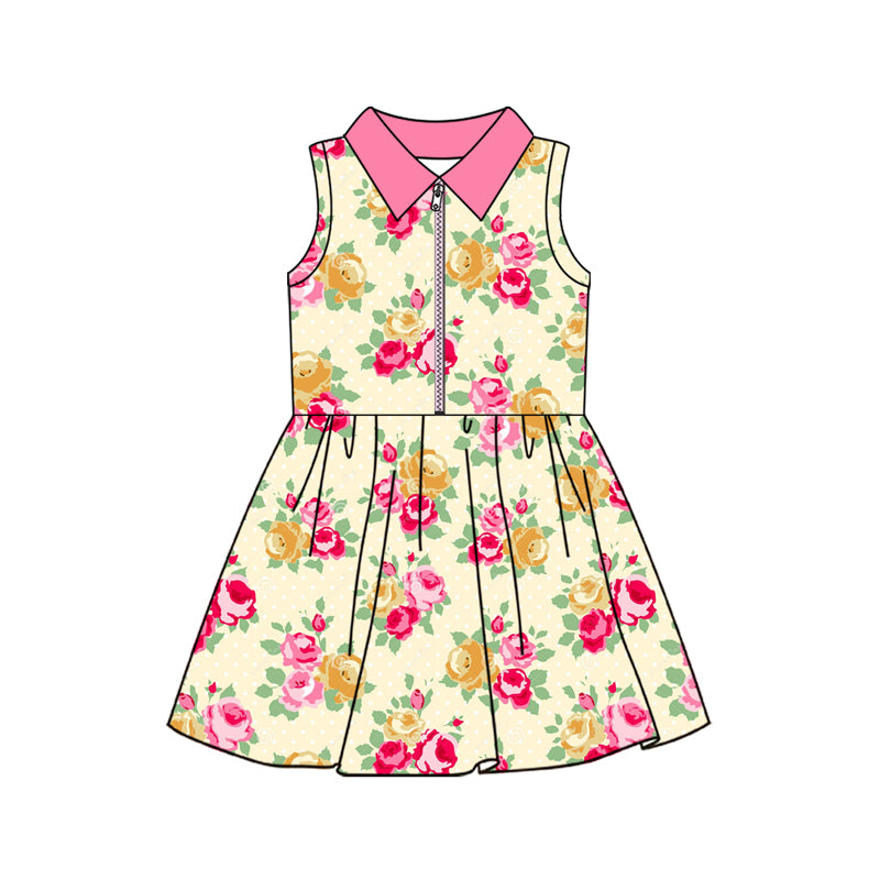6.16GSD2712 Pink Flower Zipper Sleeveless Yoga Dress