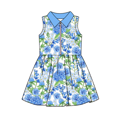 6.16GSD2713 Blue Flower Zipper Sleeveless Yoga Dress