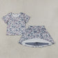 NEW RTS NO MOQ milk silk GSD2724 Baby Girls Gray Camo Print Short Sleeve Top Elastic Waist Skort Clothes Set