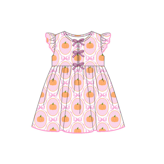7.29GSD2767 Pink Pumpkin Bow Flying Sleeve Dress