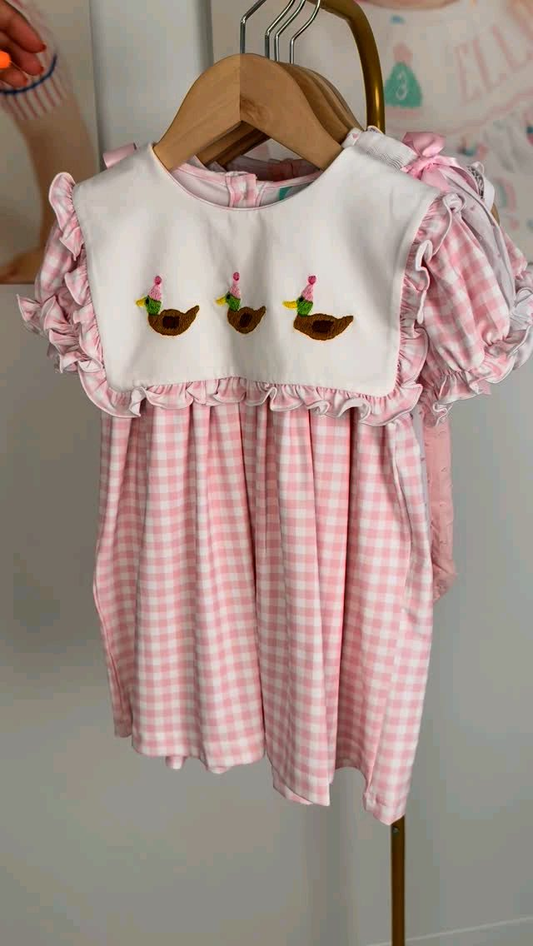 X825 GSD2803 duck pink plaid dress
