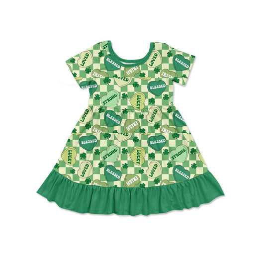 X927 GSD2839 Green Heart Clover Short-Sleeved Dress