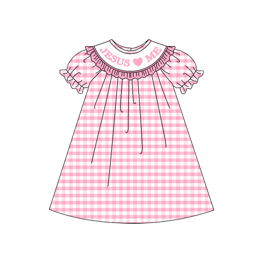 X926 GSD2846 Pink Plaid Lettering Dress