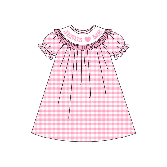 X926 GSD2846 Pink Plaid Lettering Dress