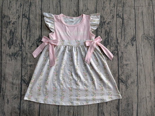 GSD2973Baby Girls Mama's Bestie Flowers Stripe Scallop Knee length Dress Preorder