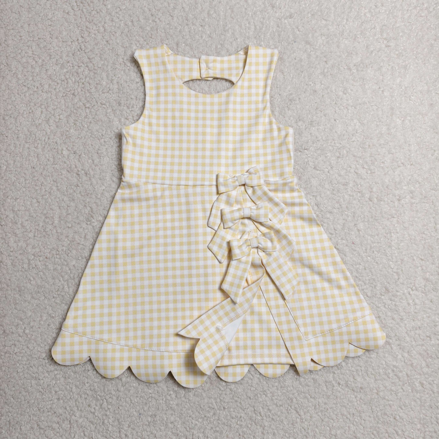 RTS NO MOQ Yoga GSD3027 Baby Girls Sleeveless Yellow Checked Yoga Shorts Short Scallop Knee Length Dresses