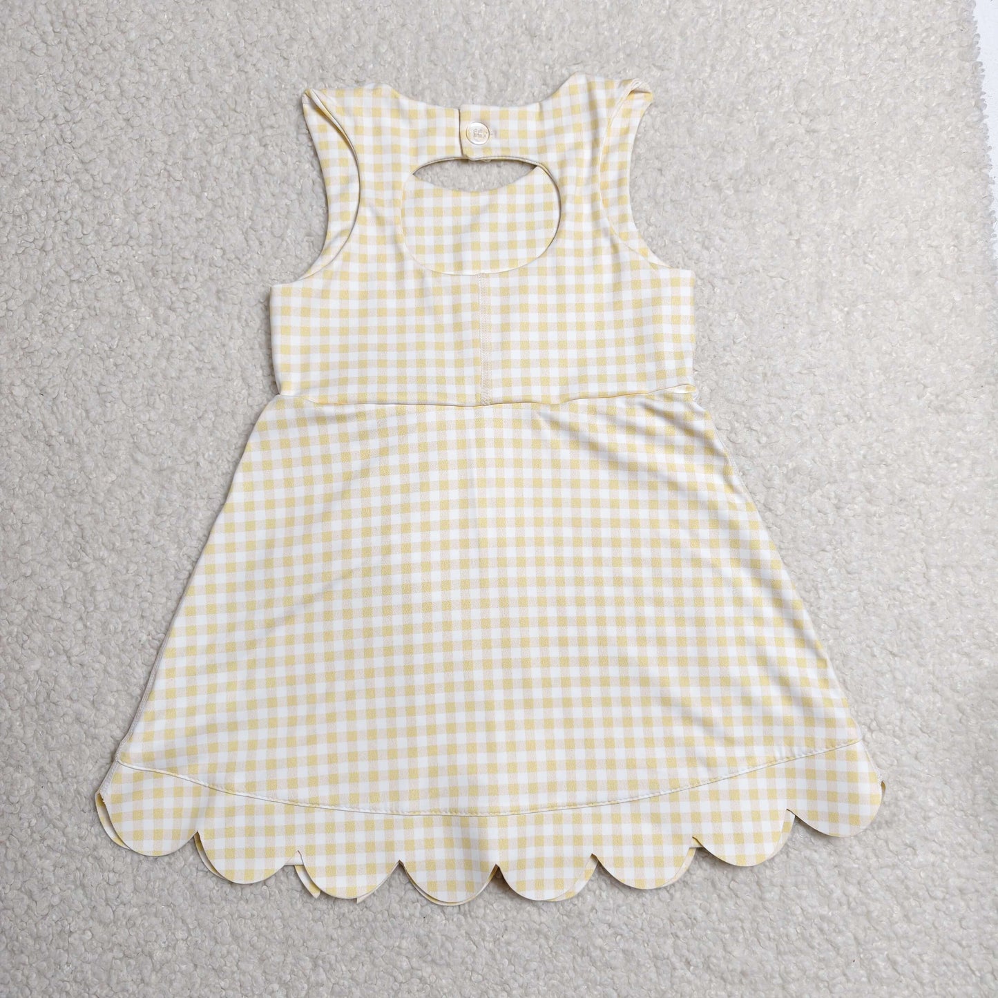 RTS NO MOQ Yoga GSD3027 Baby Girls Sleeveless Yellow Checked Yoga Shorts Short Scallop Knee Length Dresses