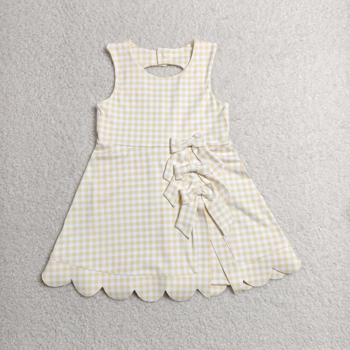 RTS NO MOQ Yoga GSD3027 Baby Girls Sleeveless Yellow Checked Yoga Shorts Short Scallop Knee Length Dresses