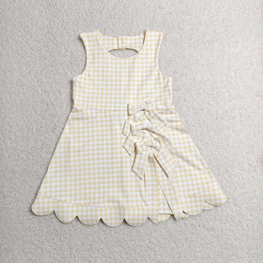 RTS NO MOQ Yoga GSD3027 Baby Girls Sleeveless Yellow Checked Yoga Shorts Short Scallop Knee Length Dresses