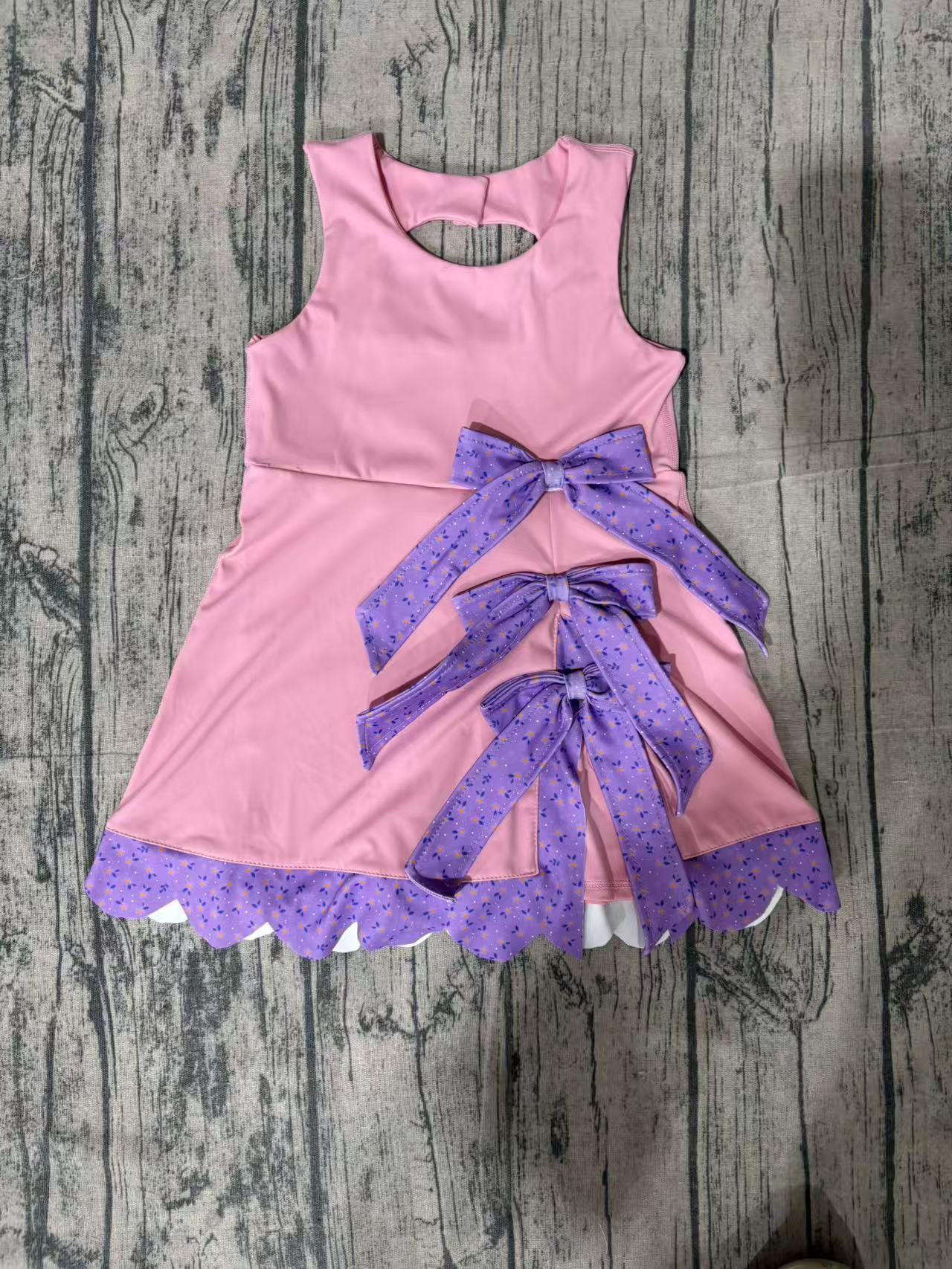GSD3028Baby Girls Pink Sleeveless Yoga Shorts Bows Knee Length Dresses Preorder