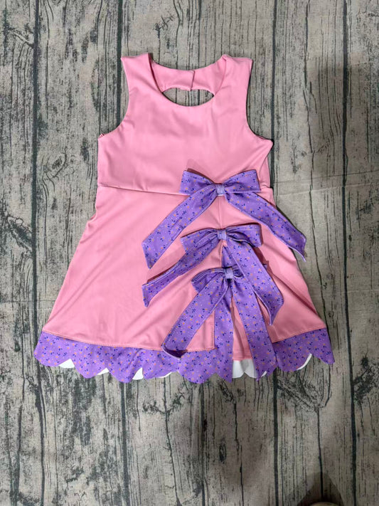 GSD3028Baby Girls Pink Sleeveless Yoga Shorts Bows Knee Length Dresses Preorder