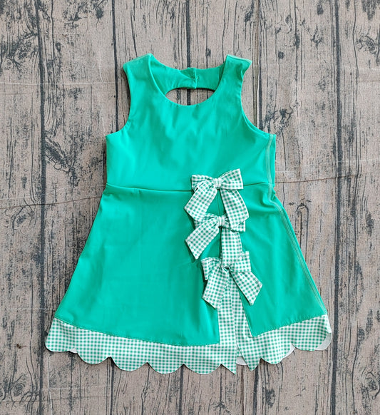 GSD3029Baby Girls Green Sleeveless Yoga Shorts Bows Knee Length Dresses Preorder