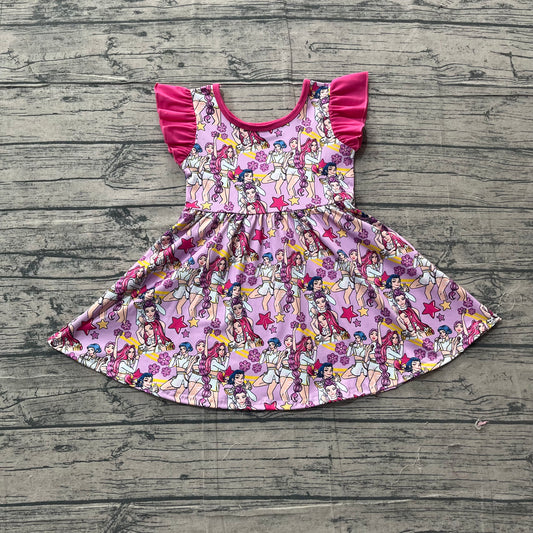 GSD3273Baby Girls Pink Flutter Sleeve Flowers Demon Hunter Knee Length Dresses
