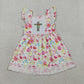 3.31 GSD3313 Smocked Floral Cross Baby Girls Easter Lace Ruffle Knee Length Dresses