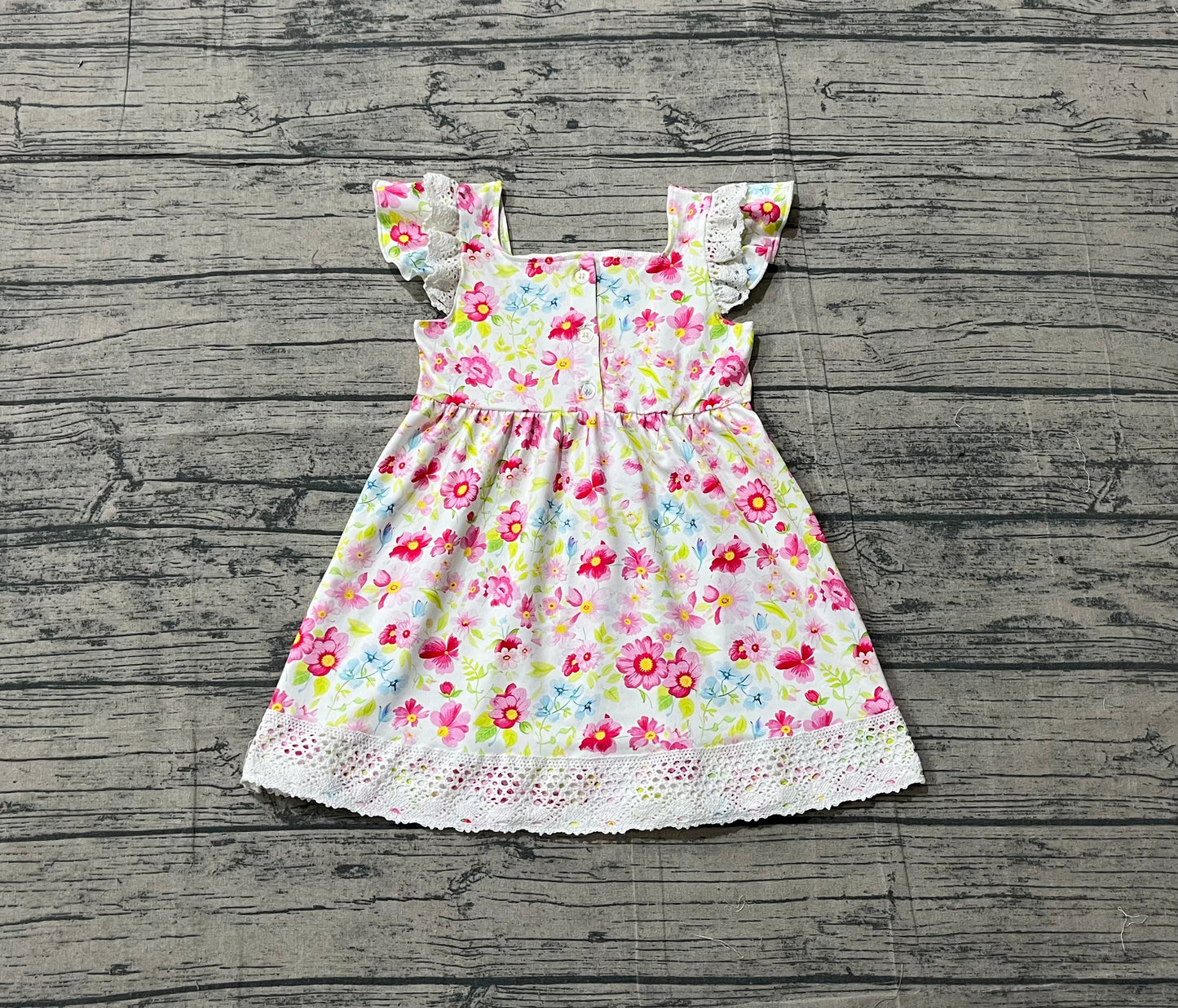 GSD3313Smocked Floral Cross Baby Girls Easter Lace Ruffle Knee Length Dresses