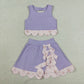 RTS NO MOQ Yoga GSD3323 Baby Girls Lavender Sleeveless Vest Bows Skirt Shorts Yoga Active Scallop Clothes Sets