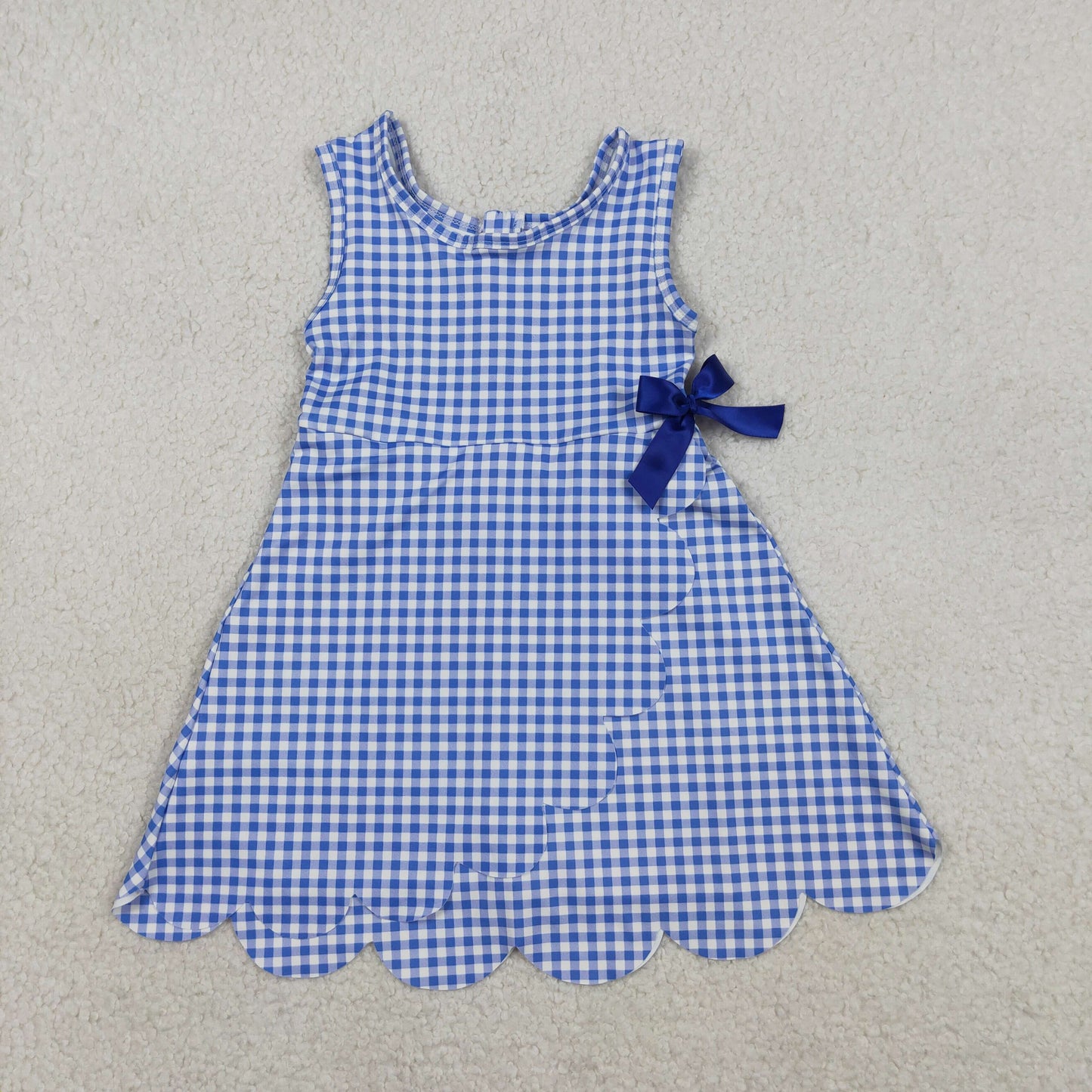 3.30 GSD3427 Baby Girls Blue Checked Yoga Active Scallop Shorts Knee Length Dresses