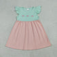 GSD3530 Embroidery Bows Baby Girls Flutter Sleeve Patchwork Knee Length Dress