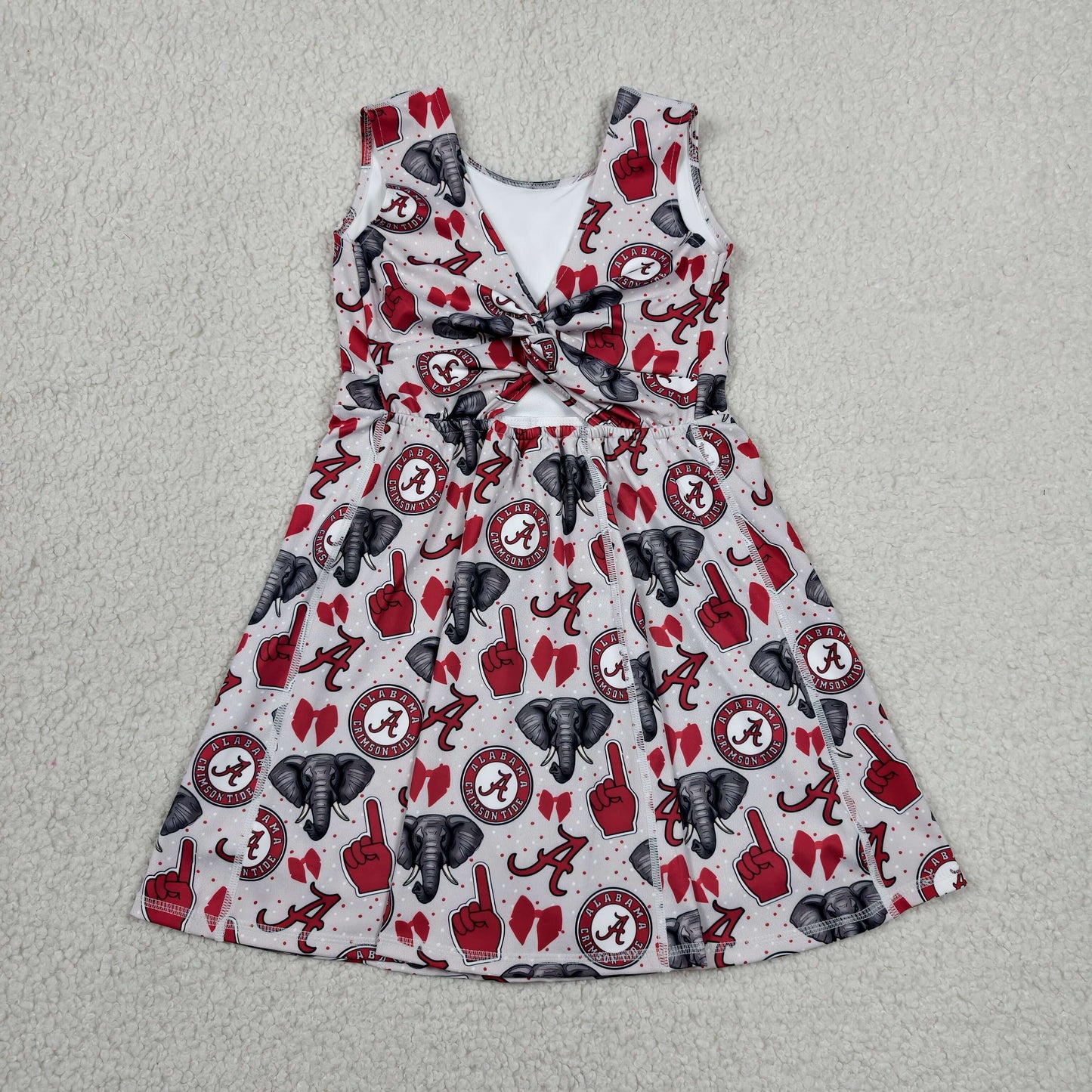 GSD3582 Baby Girls Elephants A Bows Team Yoga Active Shorts Knee Length Dresses
