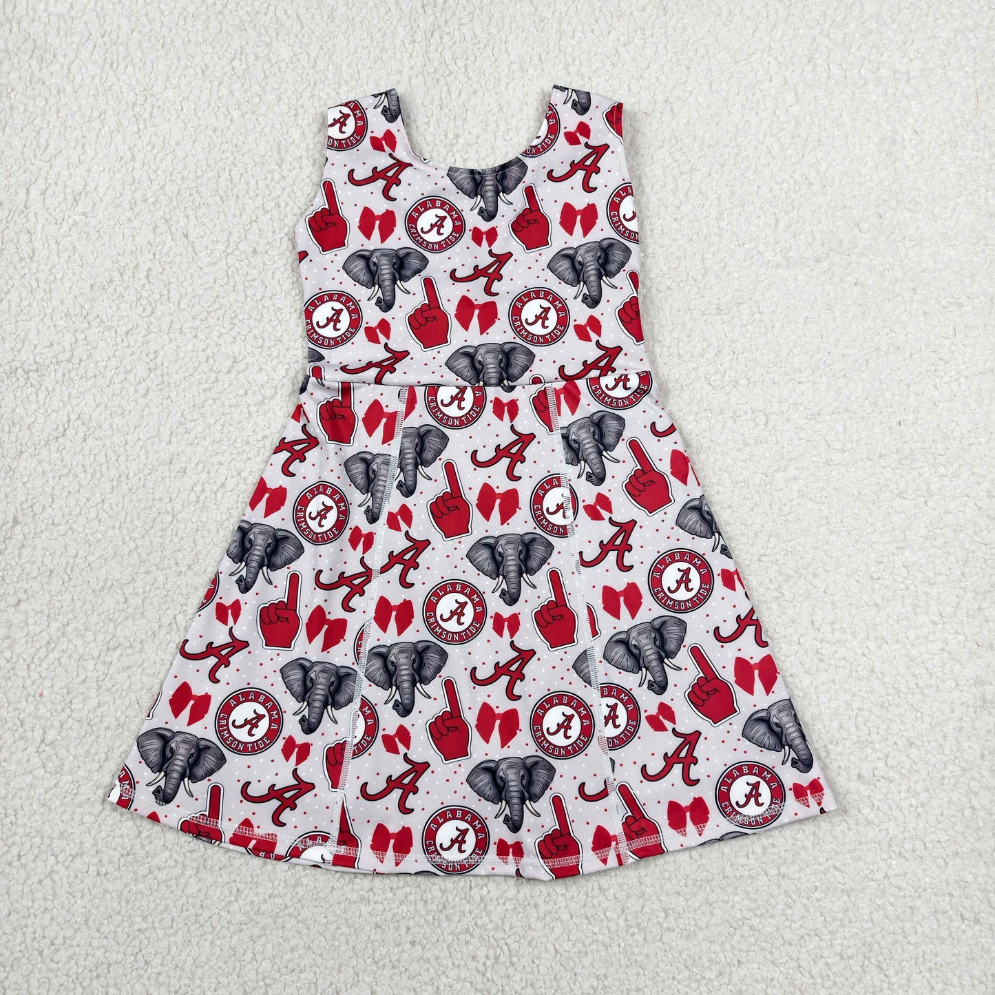 GSD3582 Baby Girls Elephants A Bows Team Yoga Active Shorts Knee Length Dresses