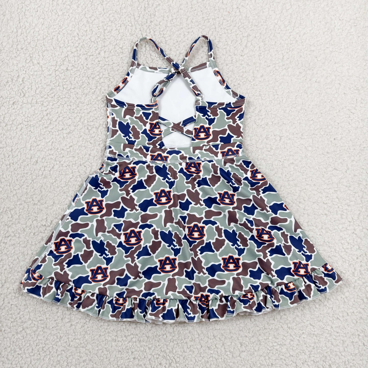 GSD3588 Baby Girls Strap Camo AU Team Yoga Active Shorts Ruffle Knee Length Dresses