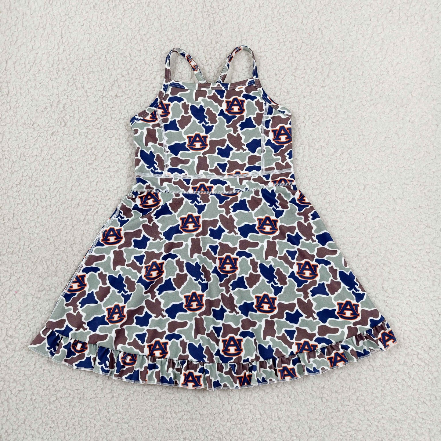GSD3588 Baby Girls Strap Camo AU Team Yoga Active Shorts Ruffle Knee Length Dresses