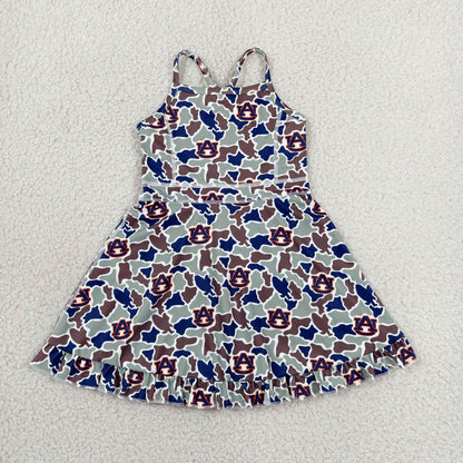 GSD3588 Baby Girls Strap Camo AU Team Yoga Active Shorts Ruffle Knee Length Dresses