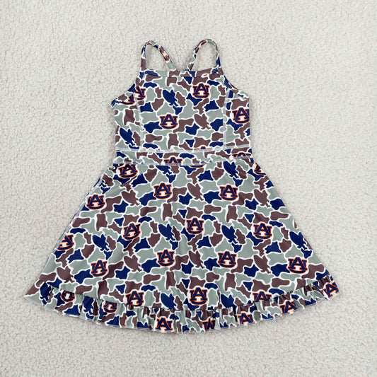 RTS NO MOQ Yoga GSD3588 Baby Girls Strap Camo AU Team Yoga Active Shorts Ruffle Knee Length Dresses