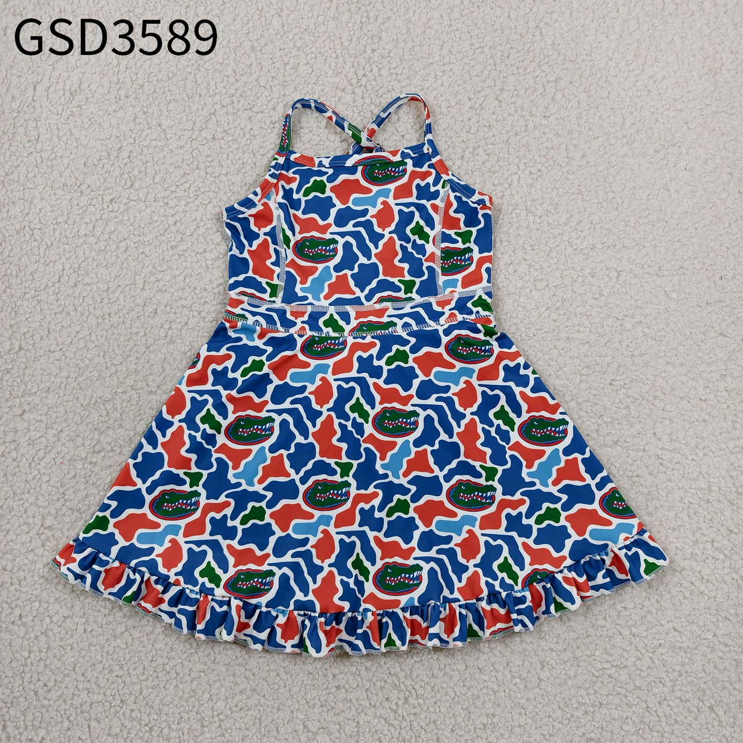 Baby Girls Strap Camo Crocodiles Team Yoga Active Shorts Ruffle Knee Length Dress