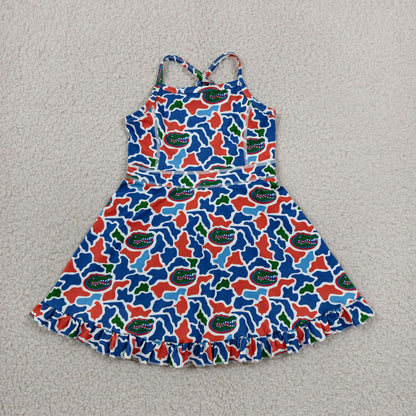 Baby Girls Strap Camo Crocodiles Team Yoga Active Shorts Ruffle Knee Length Dress