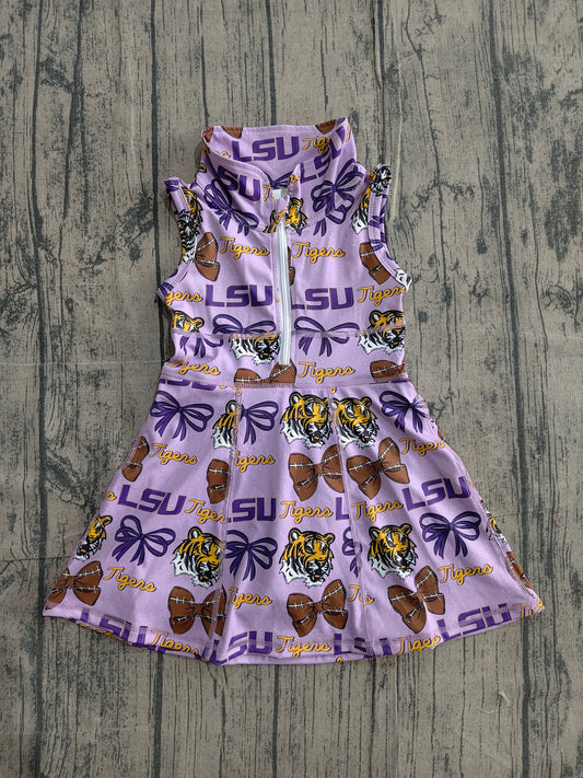 GSD3604Baby Girls LSU Tiger Footballs Team Yoga Active Shorts Knee Length Dresses Preorder
