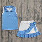 GSD3661Baby Girls Blue Stripe Button Top Skirt Shorts Yoga Active Clothes Sets Preorder