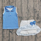 GSD3661Baby Girls Blue Stripe Button Top Skirt Shorts Yoga Active Clothes Sets Preorder