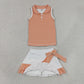 RTS NO MOQ Yoga GSD3663 Baby Girls Orange Stripe Button Vest Ruffle Skirt Shorts Yoga Active Clothes Sets