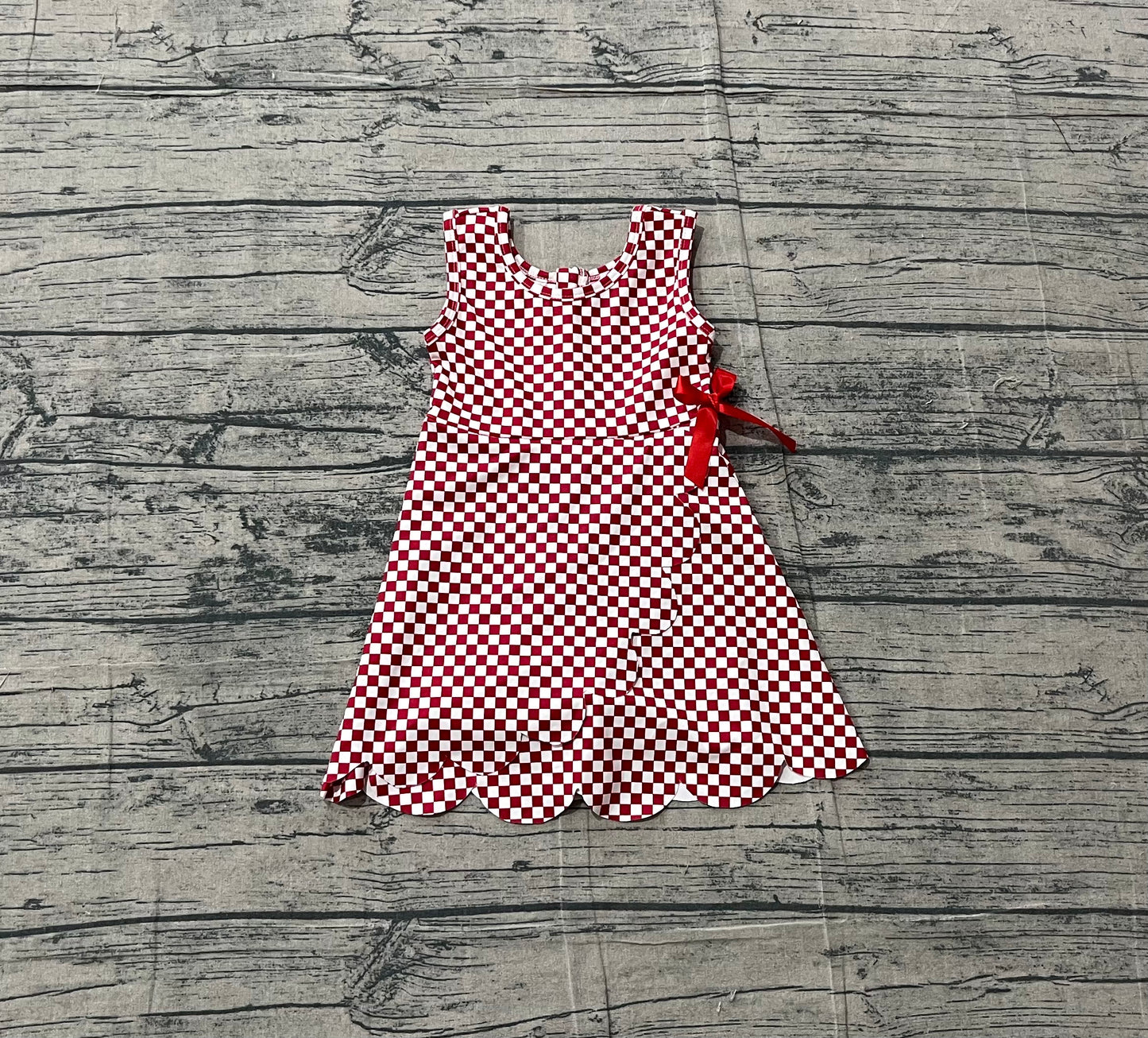 GSD3669Baby Girls Sleeveless Red Checked Yoga Active Shorts Knee Length Dresses Preorder