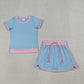 3.31 GSD3671 Baby Girls Blue Short Sleeve Top Skirt Shorts Cotton Clothes Sets