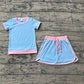 GSD3671Baby Girls Blue Short Sleeve Top Skirt Shorts Cotton Clothes Sets