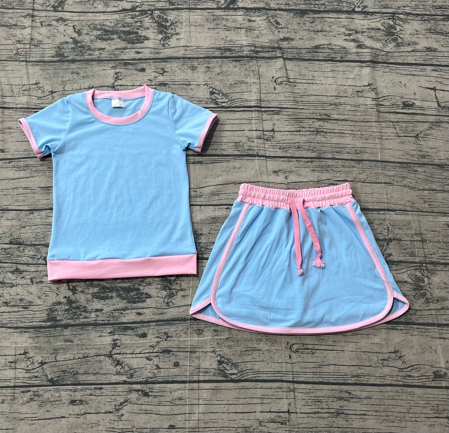 GSD3671Baby Girls Blue Short Sleeve Top Skirt Shorts Cotton Clothes Sets