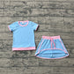 GSD3671Baby Girls Blue Short Sleeve Top Skirt Shorts Cotton Clothes Sets