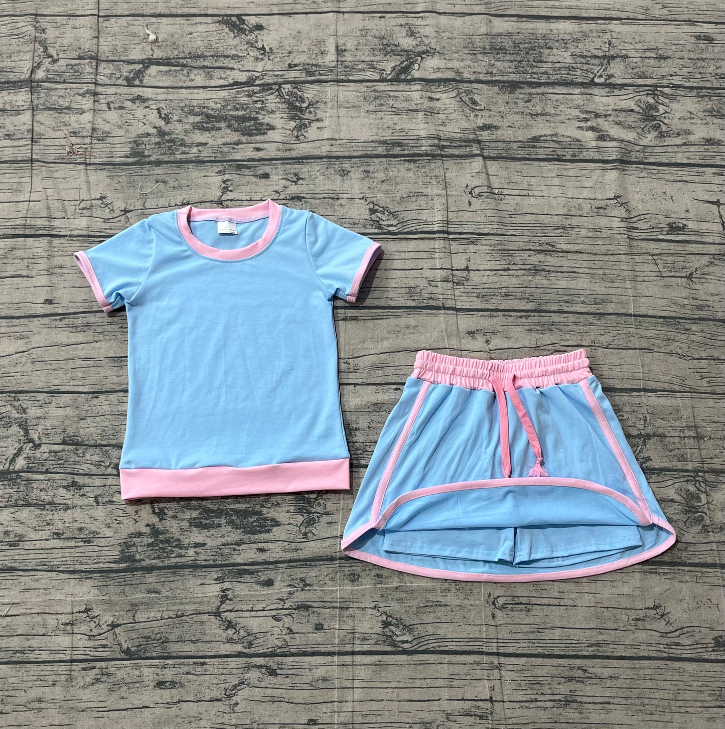 GSD3671Baby Girls Blue Short Sleeve Top Skirt Shorts Cotton Clothes Sets