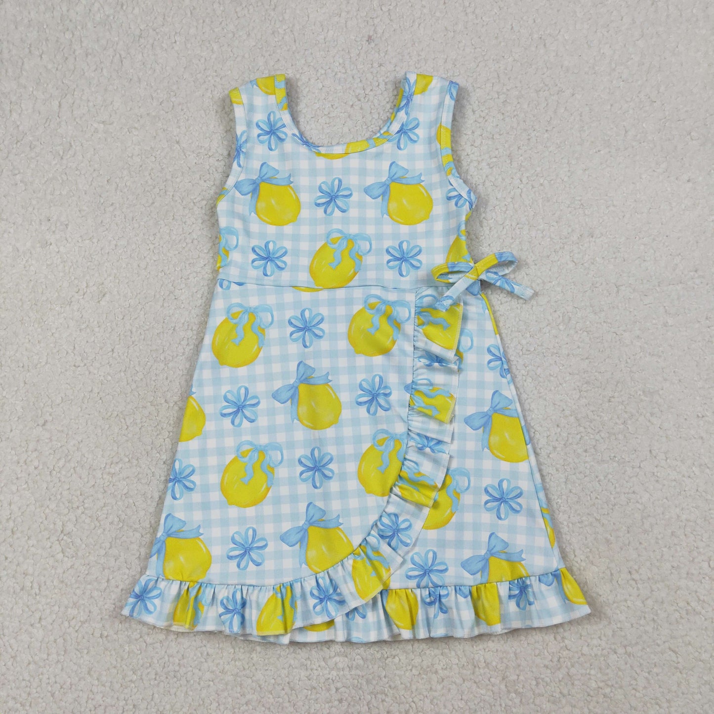 3.31 Sibling Baby Girls Pink Blue Checked Bows Lemons Yoga Active Shorts Knee Length Dress